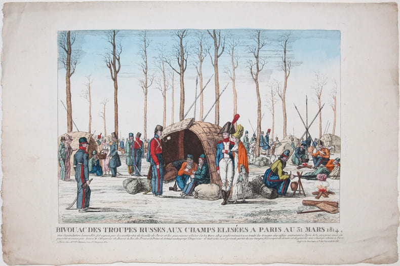  [NAPOL&Eacute;ON] Bivouac des troupes russes aux Champs Elis&eacute;es &agrave; Paris au 31 mars 1814.. CH&Eacute;REAU (Veuve).