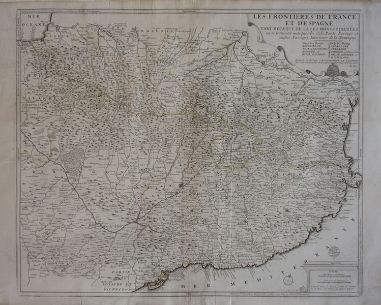Les fronti&egrave;res de France et d'Espagne, tant de&ccedil;a que de l&agrave; les Monts Pir&eacute;n&eacute;es.. FER (Nicolas de).