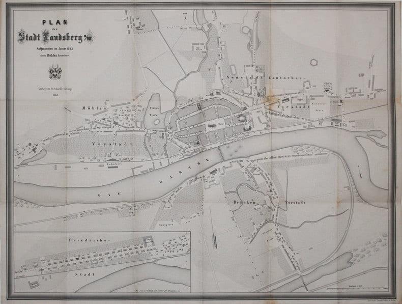  [GORZOW WIELKOPOLSKI] Plan der Stadt Landsberg a/W.. K&Ouml;HLER (Christian Wilhelm).