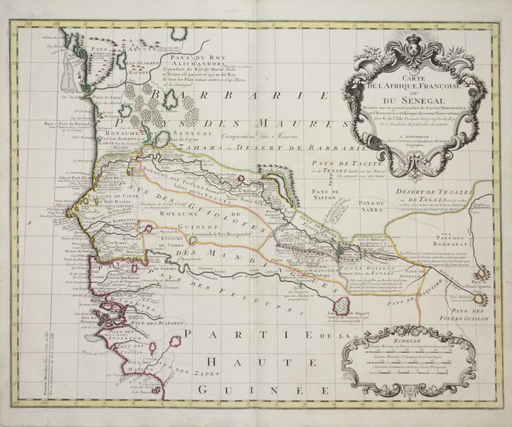  [SENEGAL] Carte de l'Afrique fran&ccedil;oise ou du S&eacute;n&eacute;gal.. L'ISLE (Guillaume de).