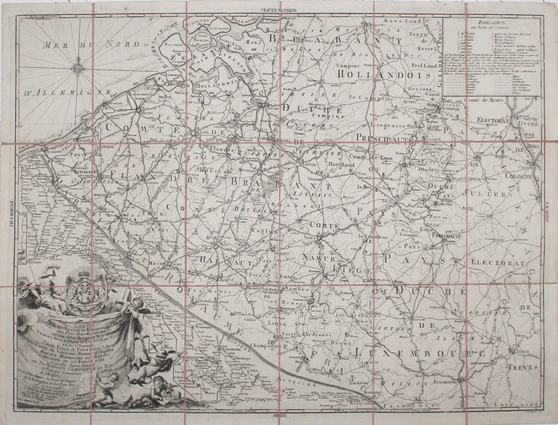  [POSTES] Carte g&eacute;n&eacute;rale des bureaux et t&eacute;nances des postes des Pays-Bas-Autrichiens.. BOUGE (Jean-Baptiste de).