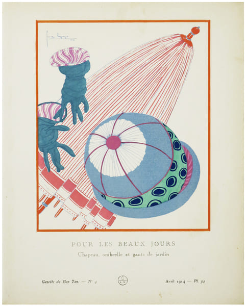  Pour les beaux jours. Chapeau, ombrelle et gants de jardin.. LEPAPE (Georges) & GAZETTE du BON TON.