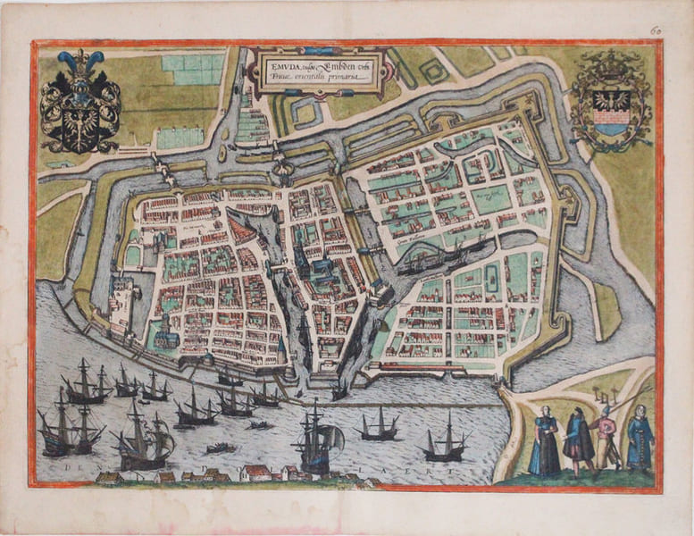  [EMDEN] Emuda, vulgo Embden urbs Frisi&aelig; orientalis primaria.. BRAUN (Georg) & HOGENBERG (Frans).