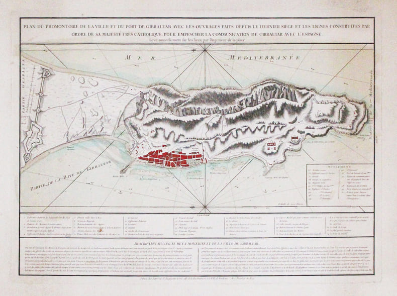 [GIBRALTAR] Plan du promontoire, de la ville et du port de Gibraltar avec les ouvrages faits depuis le dernier si&egrave;ge et les lignes construites par ...