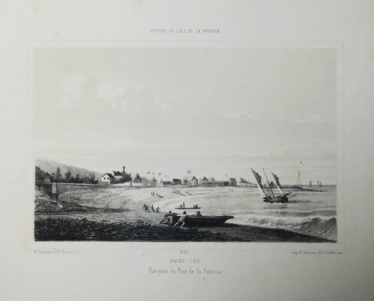 [REUNION] Souvenir de l'&Icirc;le de La R&eacute;union. Saint-Leu. Vue prise du Pont de la Fontaine. 1853.. ROUSSIN (Louis-Antoine).