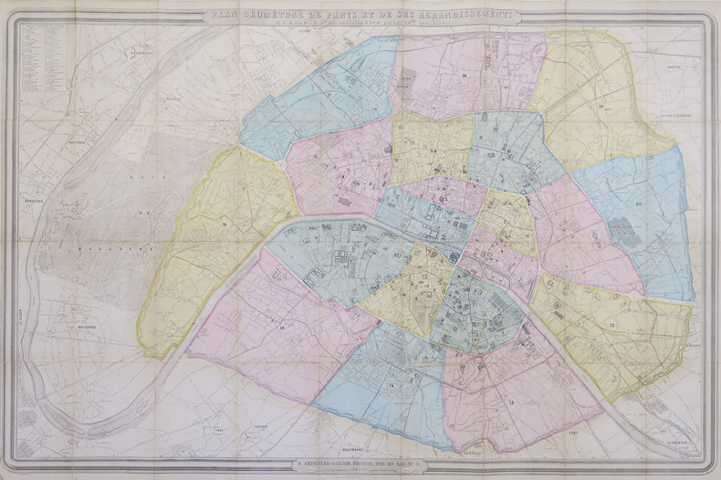Plan géométral de Paris et de ses agrandissements à l'échelle d'un millimètre pour 10 m (10,1000).. ANDRIVEAU-GOUJON (Eugène).