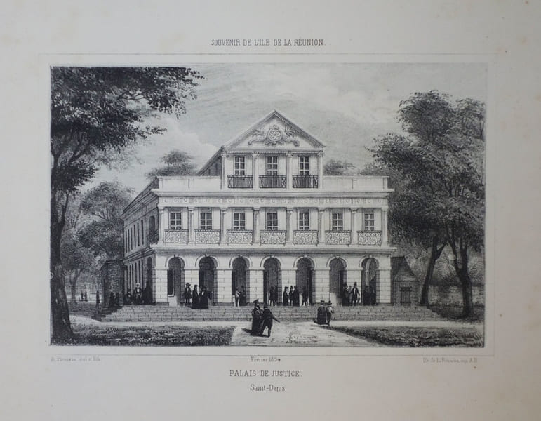 [REUNION] Souvenir de l'&Icirc;le de La R&eacute;union. Palais de Justice. Saint-Denis. F&eacute;vrier 1854.. ROUSSIN (Louis-Antoine).