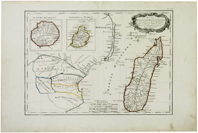 [REUNION-MAURICE-MADAGASCAR] [Partie de la c&ocirc;te orientale d'Afrique avec l'&icirc;le de Madagascar et les &icirc;les de France et de Bourbon].. BONNE (Rigobert).