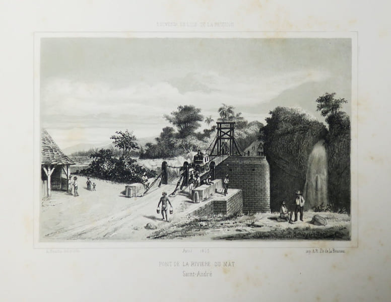 [REUNION] Souvenir de l'&Icirc;le de La R&eacute;union. Pont de la rivi&egrave;re du M&acirc;t. Saint-Andr&eacute;. Avril 1855.. ROUSSIN (Louis-Antoine).