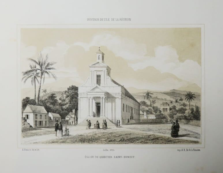 [REUNION] Souvenir de l'&Icirc;le de La R&eacute;union. Eglise du quartier Saint-Beno&icirc;t. Juillet 1856.. ROUSSIN (Louis-Antoine).