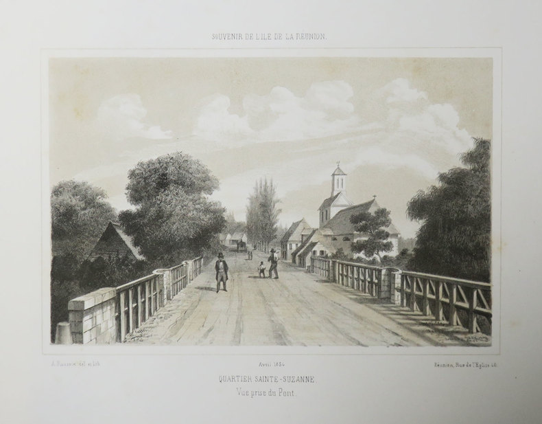 [REUNION] Souvenir de l'Île de La Réunion. Quartier Sainte-Suzanne. Vue prise du pont. Avril 1856.. ROUSSIN (Louis-Antoine).