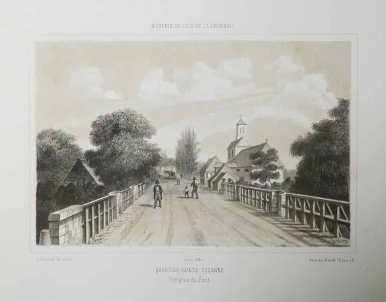 [REUNION] Souvenir de l'&Icirc;le de La R&eacute;union. Quartier Sainte-Suzanne. Vue prise du pont. Avril 1856.. ROUSSIN (Louis-Antoine).