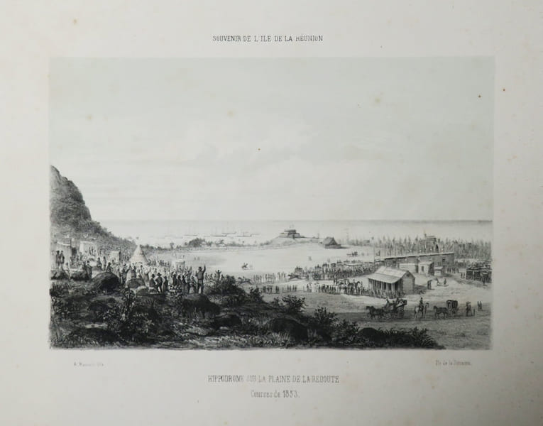 [REUNION] Souvenir de l'&Icirc;le de La R&eacute;union. Hippodrome sur la plaine de la Redoute. Courses de 1853.. ROUSSIN (Louis-Antoine).
