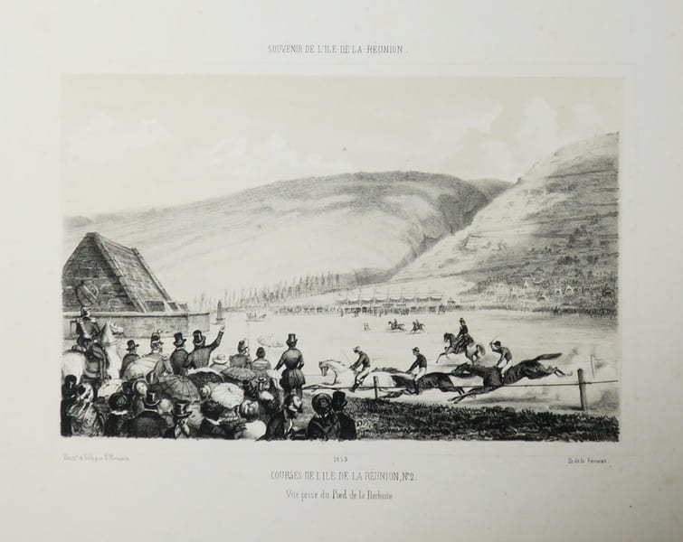 [REUNION] Souvenir de l'&Icirc;le de La R&eacute;union. Courses de l'&Icirc;le de La R&eacute;union, N&deg;2. Vue prise du pied de la Redoute. 1853.. ROUSSIN (Louis-Antoine).