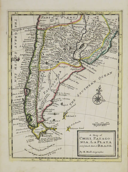A Map of Chili, Patagonia, La Plata and ye south part of Brasil.. MOLL (Herman).