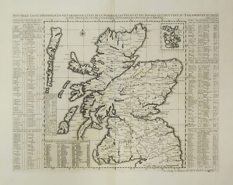 [ECOSSE] Nouvelle carte d'Ecosse, o&ugrave; l'on fait observer l'&eacute;tat de la noblesse, les villes, et les bourgs qui d&eacute;putent au Parlement.. CHATELAIN (Henry ...