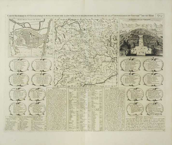 [TURIN] Carte historique et g&eacute;ographique pour introduire &agrave; l'intelligence de l'histoire de Savoye, et &agrave; la connoissance du gouver.ment de cet &eacute;tat.. ...