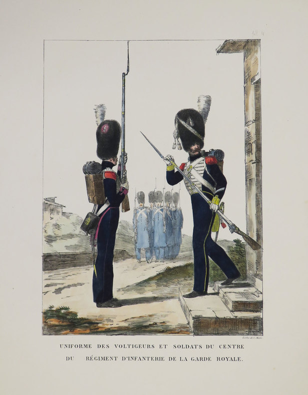 [COSTUMES MILITAIRES] Uniforme des voltigeurs et soldats du centre du (...) régiment d'infanterie de la garde royale.. AUBRY (Charles).