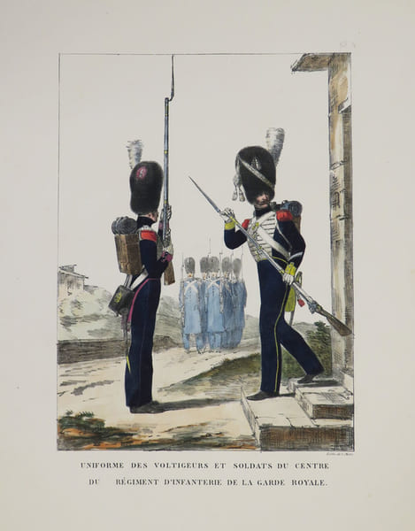 [COSTUMES MILITAIRES] Uniforme des voltigeurs et soldats du centre du (...) r&eacute;giment d'infanterie de la garde royale.. AUBRY (Charles).