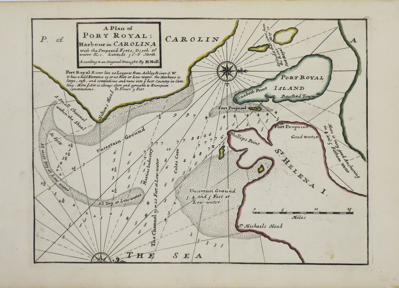 [CAROLINE du SUD] A Plan of Port Royal harbour in Carolina with the proposed forts, depth of water &c.. MOLL (Herman).