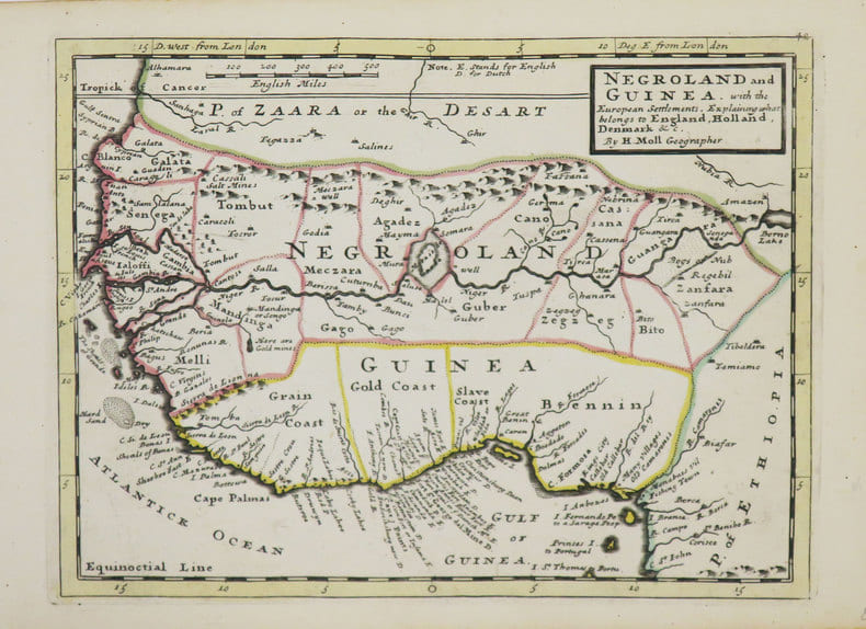 [AFRIQUE de l'OUEST] Negroland and Guinea with the European settlement, explaining what belongs to England, Holland, Denmark &c.. MOLL (Herman).