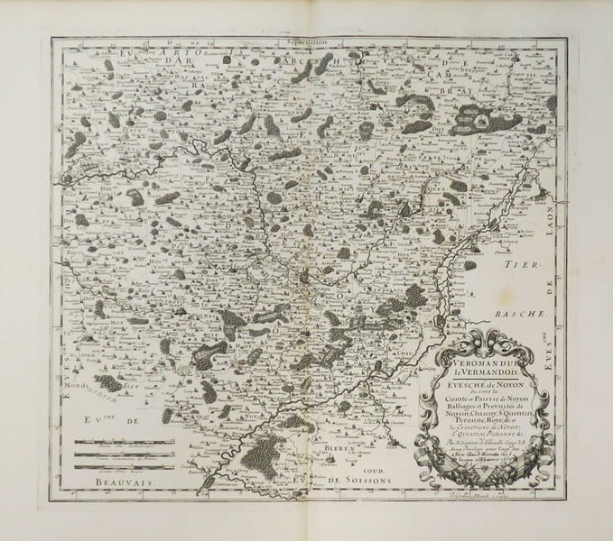[NOYON] Veromandui. Le Vermandois. Evesch&eacute; de Noyon o&ugrave; sont les comt&eacute; et pairrie de noyon, balliages et pr&eacute;vost&eacute;s de Noyon, Chauny, St Quentin, ...