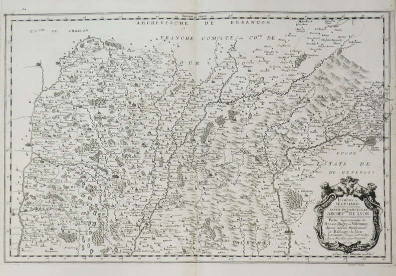 [BRESSE/BUGEY/VALROMEY] Insubres in Segusiani. Partie du diœc&egrave;se et archev.ch&eacute; de Lyon. Partie septentrionale de Bresse, Bugey, et Valromey, divis&eacute;e ...