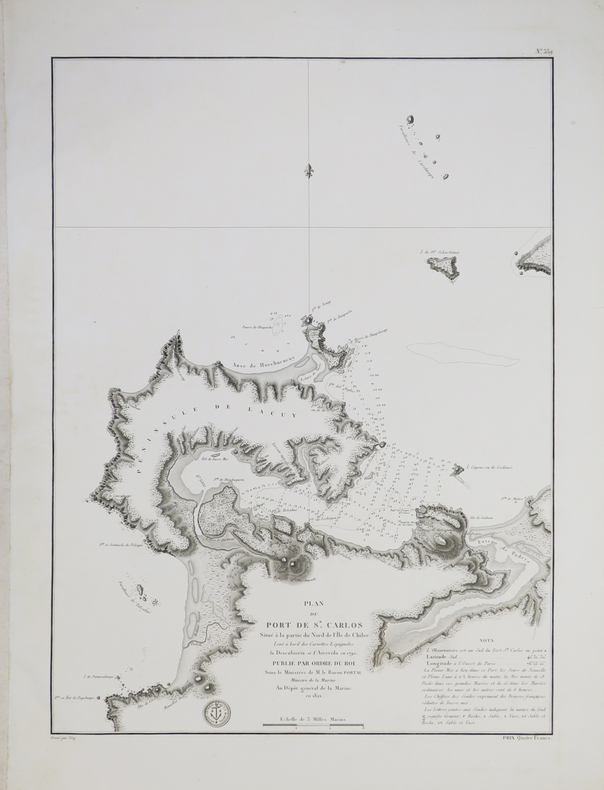 [CHILI] Plan du port de S.n Carlos situé à la partie du nord de l'île de Chiloé.. DÉPÔT GÉNÉRAL DE LA MARINE.