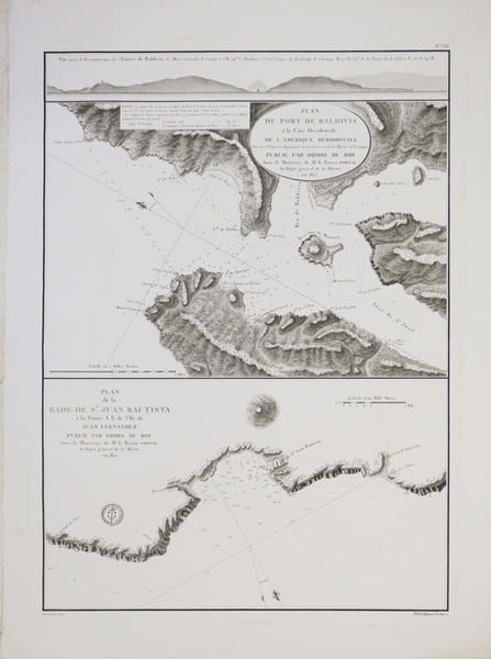 [CHILI] Plan du port de Baldivia &agrave; la c&ocirc;te occidentale de l'Am&eacute;rique m&eacute;ridionale - Plan de la rade de S.n Juan Bautista &agrave; la pointe N.E. de l'&icirc;le de ...