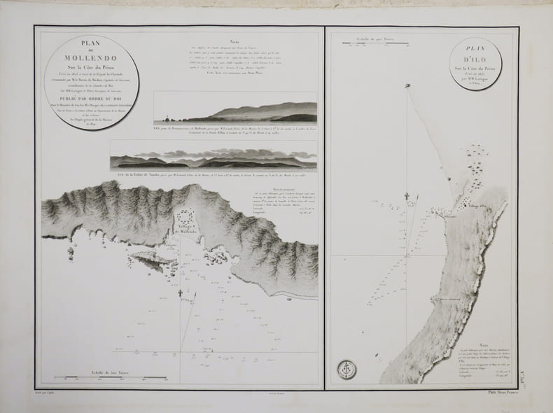 [P&Eacute;ROU] Plan de Mollendo sur la c&ocirc;te du P&eacute;rou - Plan d'Ilo sur la c&ocirc;te du P&eacute;rou.. D&Eacute;P&Ocirc;T G&Eacute;N&Eacute;RAL DE LA MARINE.