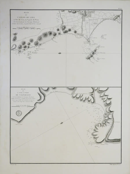 [P&Eacute;ROU/CHILI] Plan du Callao de Lima ou port de Lima, la capitale du P&eacute;rou - Plan de l'anse et port de Valparaiso.. D&Eacute;P&Ocirc;T G&Eacute;N&Eacute;RAL DE LA MARINE.