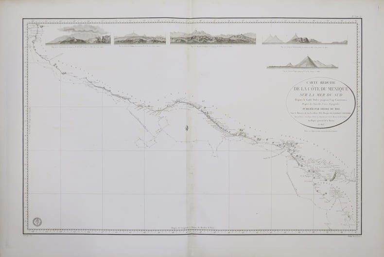 [MEXIQUE] Carte r&eacute;duite de la c&ocirc;te du Mexique sur la mer du Sud depuis le golfe Dulce jusqu'au cap Corrientes.. D&Eacute;P&Ocirc;T G&Eacute;N&Eacute;RAL DE LA MARINE.