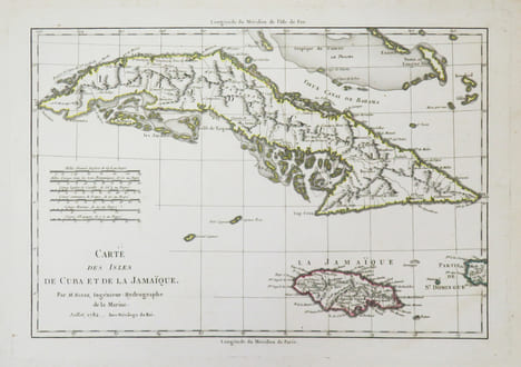 [CUBA/JAMAÏQUE] Carte des isles de Cuba et de la Jamaïque.. BONNE (Rigobert).