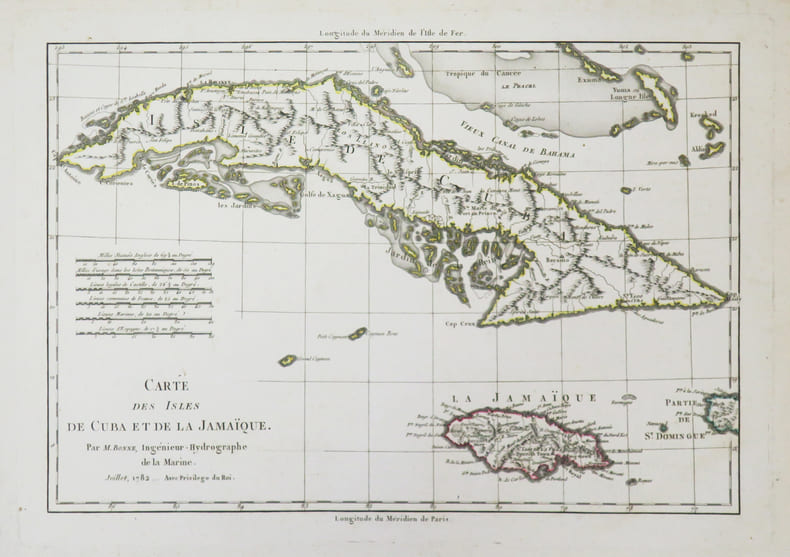 [CUBA/JAMA&Iuml;QUE] Carte des isles de Cuba et de la Jama&iuml;que.. BONNE (Rigobert).