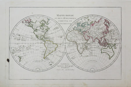 Mappe-monde en deux hémisphères, l'oriental et l'occidental.