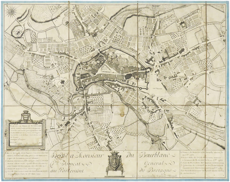 [GUINGAMP] Plan de la ville de Guingamp ancien comt&eacute;, connu par ses toiles qui portent son nom, un des principaux lieux du duch&eacute; de Penthi&egrave;vre, &agrave; 7 ...