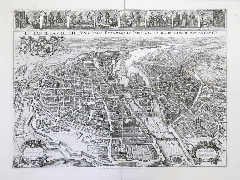 Le plan de la ville, cit&eacute;, universit&eacute;, fauxbourgs de Paris avec la description de son antiquit&eacute;.. ATLAS des ANCIENS PLANS de PARIS & TAVERNIER ...