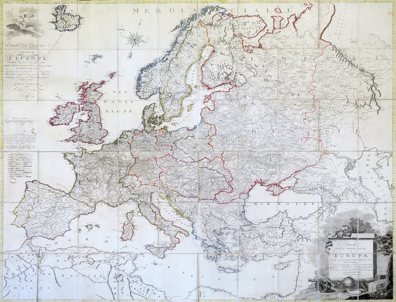 Nouvelle carte géographique, et des postes de l'Europe d'après la dernière division des états et pays, et ensuite des traités les plus récens - ...