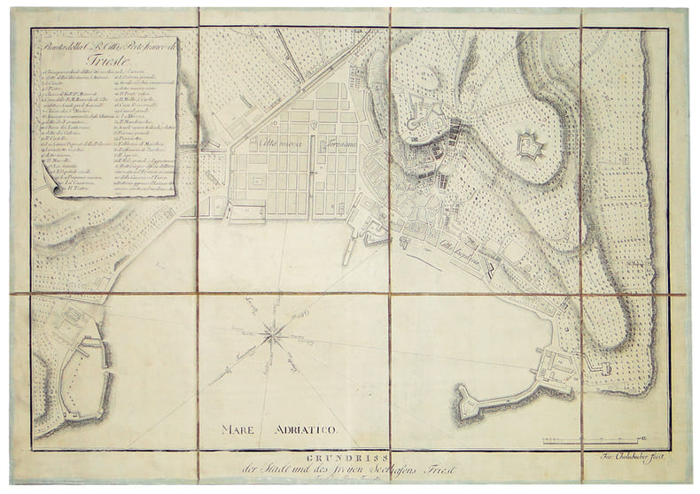 [TRIESTE] Pianta della C.R. citt&agrave; e porto franco di Trieste - Grundriss der Stadt und des freyen Seehafens Triest.. CHOLNHUBER (Jos.).