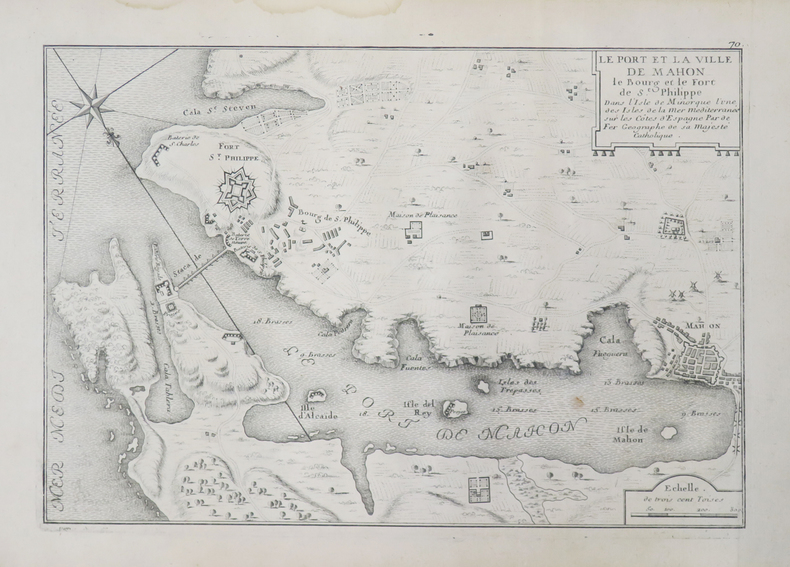[MINORQUE] Le port et la ville de Mahon, le bourg et le fort de St. Philippe.. FER (Nicolas de).