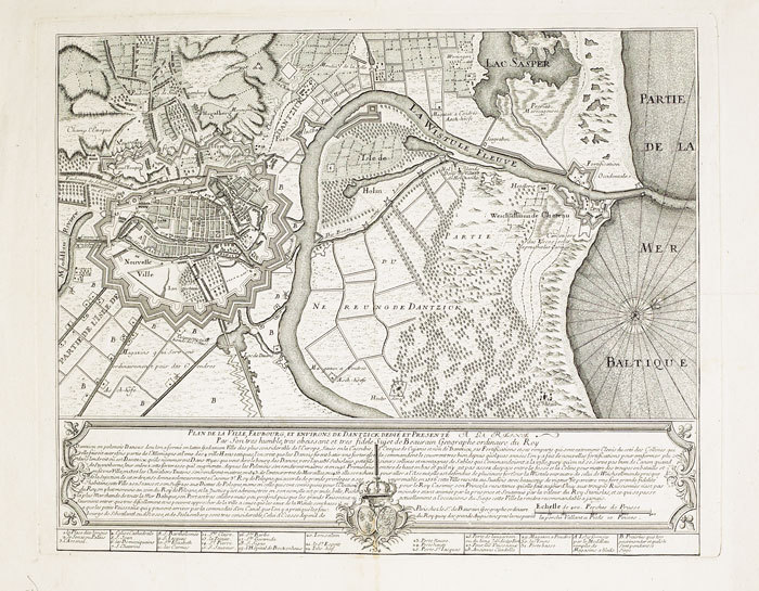  [GDANSK] Plan de la ville, faubourg, et environs de Dantzick dédié et présenté à la Reine.. BEAURAIN (Jean de);