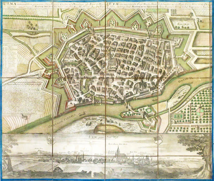 [ULM] Ulma memorabilis ac permunita libera Imperii civitas ad Danubium, ubi Ilara et Blavius ei miscentur.. SEUTTER (Matthaeus).