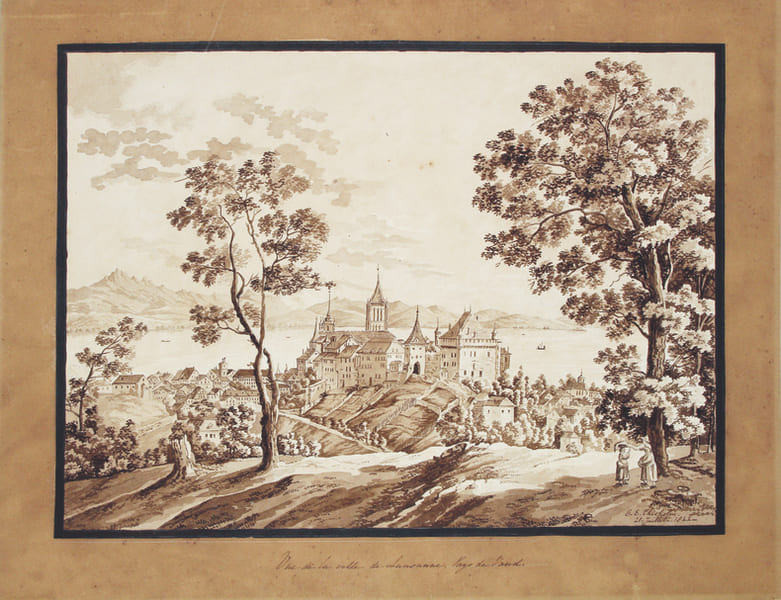 Vue de la ville de Lausanne, Pays de Vaud.. CHISHOLM (C. E.). [Lausanne] MANUSCRIT.