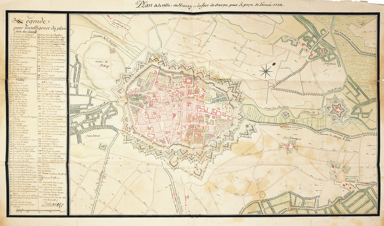 Plan de la ville de Douay et du fort de Scarpe pour le projet de l’ann&eacute;e 1732.. LEMAIRE. MANUSCRIT.