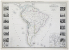  Nouvelle carte illustrée de l'Amérique du Sud indiquant les grandes divisions physiques, la distribution géographique des végétaux et des minéraux, ...