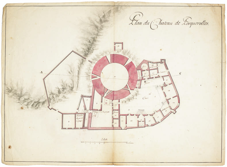 Plan du ch&acirc;teau de Porquerolles.. PORQUEROLLES. MANUSCRIT.