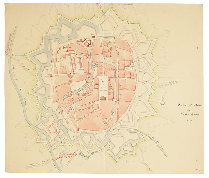Ville et place de Valenciennes.. DEL&Eacute;CEY de CHANGEY (Louis-Charles). MANUSCRIT.