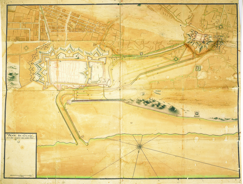 Plan de Calais et du fort de Nieulai.. CALAIS. MANUSCRIT.