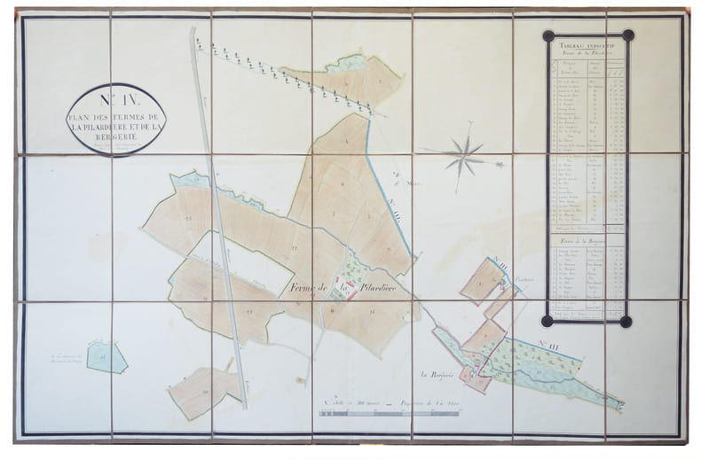 Plan des fermes de la Pilardi&egrave;re et de la Bergerie situ&eacute;es dans les communes de Sur&eacute; et de Chemilly.. SUR&Eacute;. MANUSCRIT.