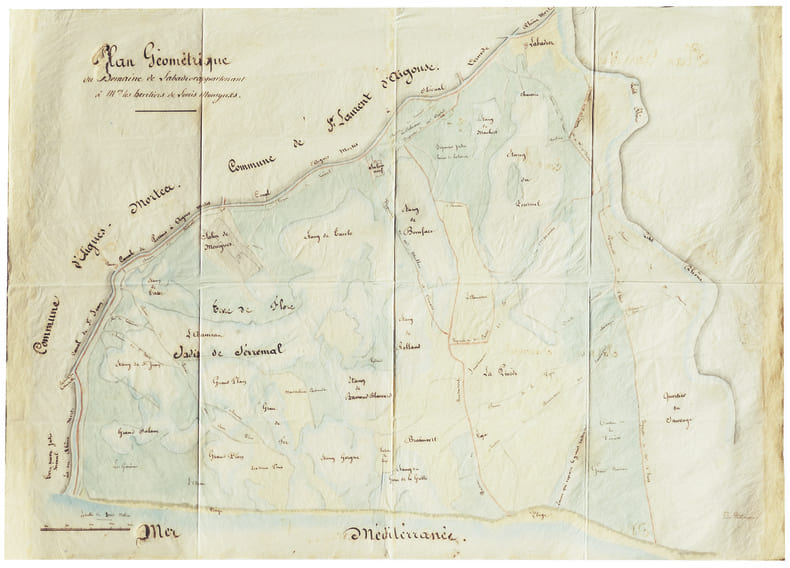 Plan g&eacute;om&eacute;trique du domaine de Labadier appartenant &agrave; Mrs les h&eacute;ritiers de Louis Mourgues.. AIGUES-MORTES. MANUSCRIT.